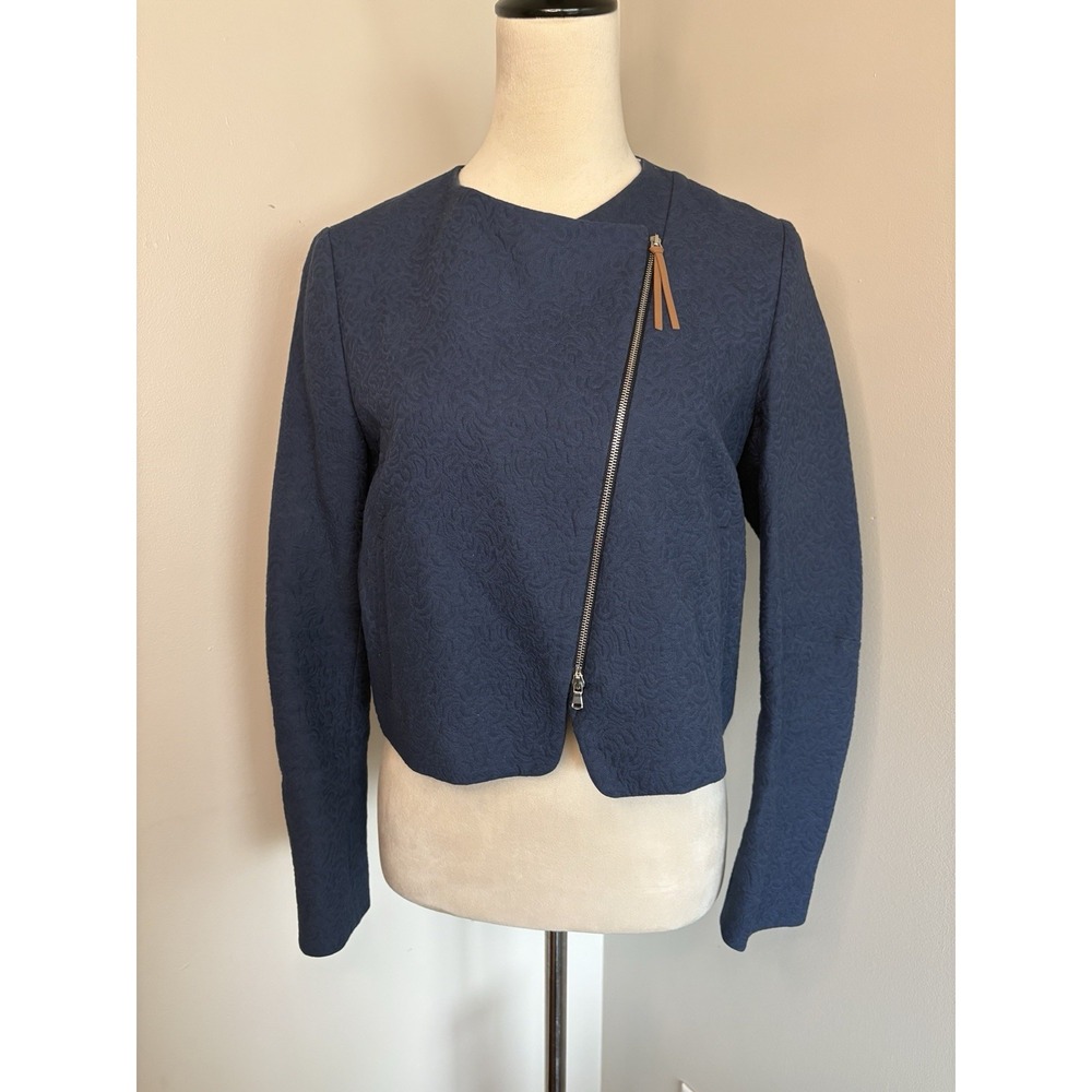 Fabiana Filippi Blue Asymmetrical Zip Cropped Moto Blazer Jacket Italy Small S